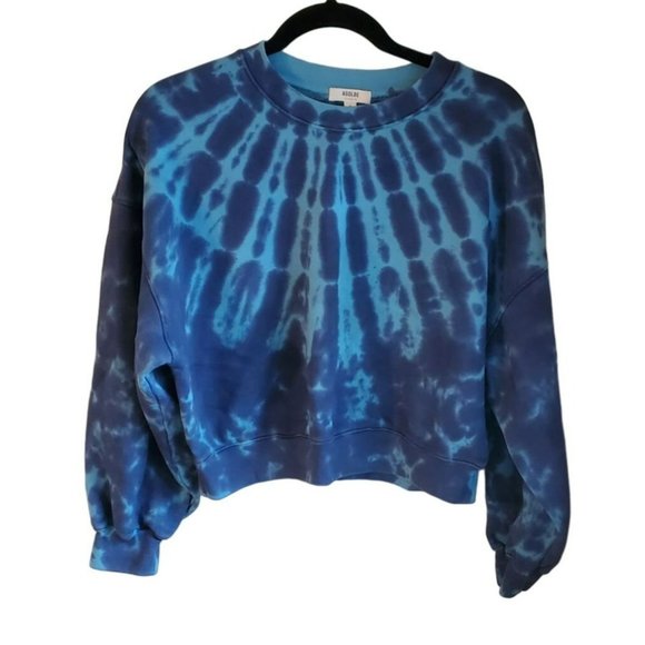 AGolde Women's Blue Tie Dye Sweatshirt Size Small Balloon Sleeve Cropped Relaxed - Picture 1 of 7